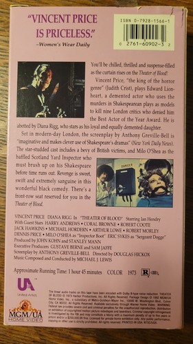 Theater of Blood 1973 VHS MGM/UA Vincent Price Diana Rigg - photo 2