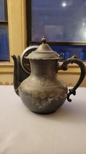 Antique Van Bergh S.P. Co Quadruple Plate Teapot #493 Floral
