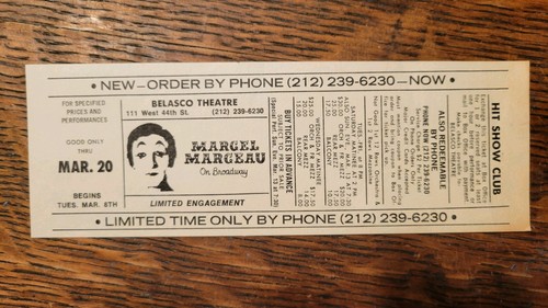 Vintage 1983 Marcel Marceau on Broadway Belasco Theatre Flyer