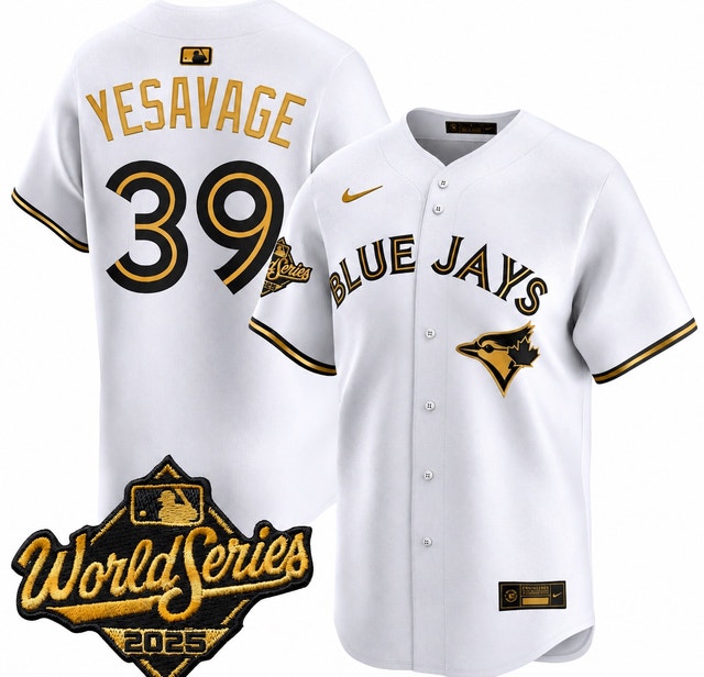 men’s L Trey Yesavage Jersey white with gold and black!