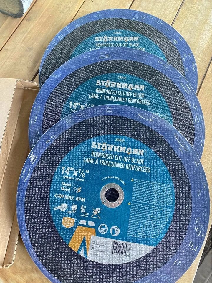 9 piece set 14 inch reinforced cutting blade. 14”x1/8” 1” arbor