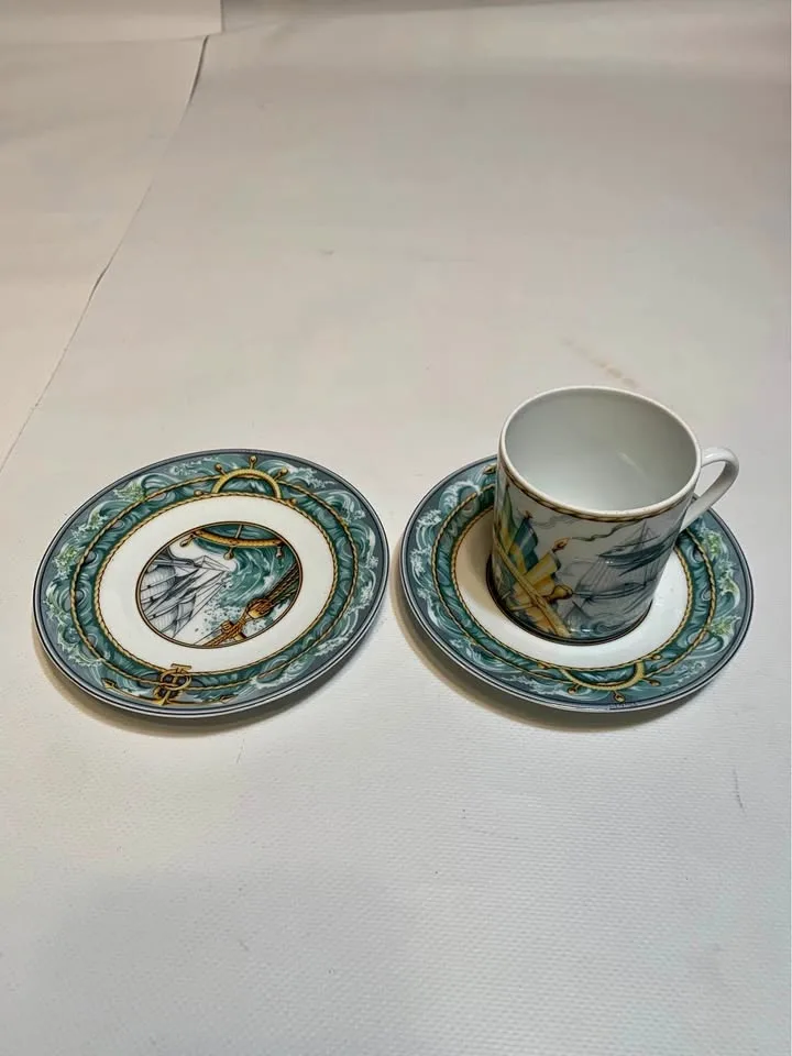 Hermes Espresso Cup & 2 Saucer Coffee Nautical thumbnail