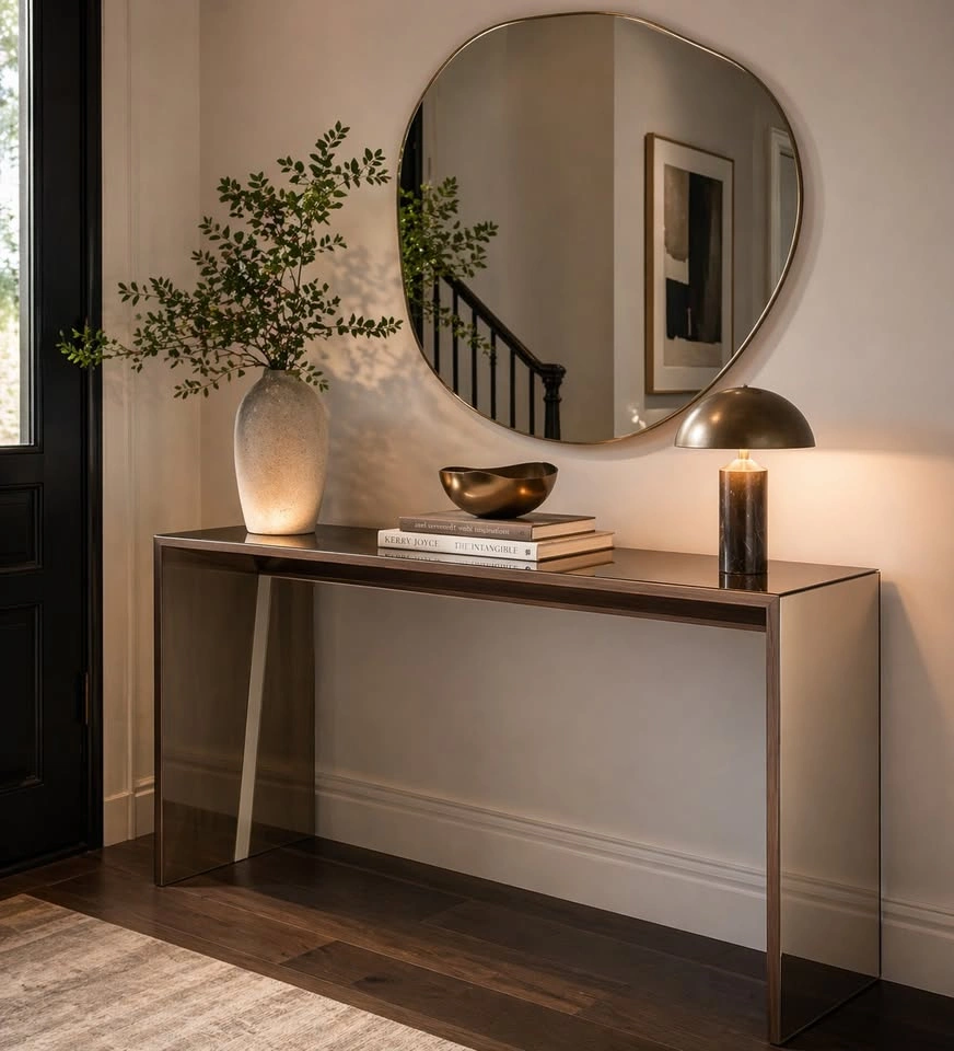 Mirrored Console Table – Bronze Mirror & Solid Walnut - photo 2