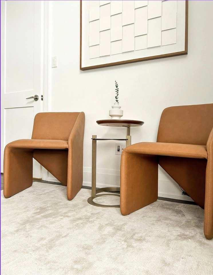 Designer Leather Accent Chair – Camel – Showroom Sample