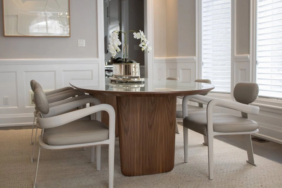 Organic Glass Dining Table – Walnut Base – 118” - photo 4