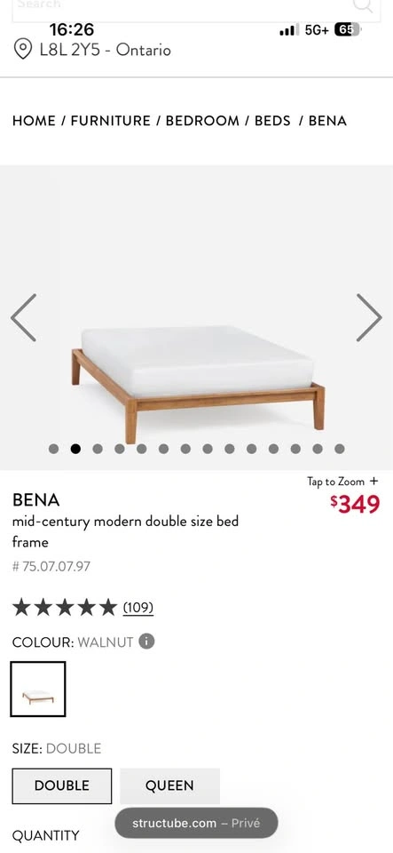 Structube BENA Mid-Century Modern Double Bed Frame – Like New! - photo 2