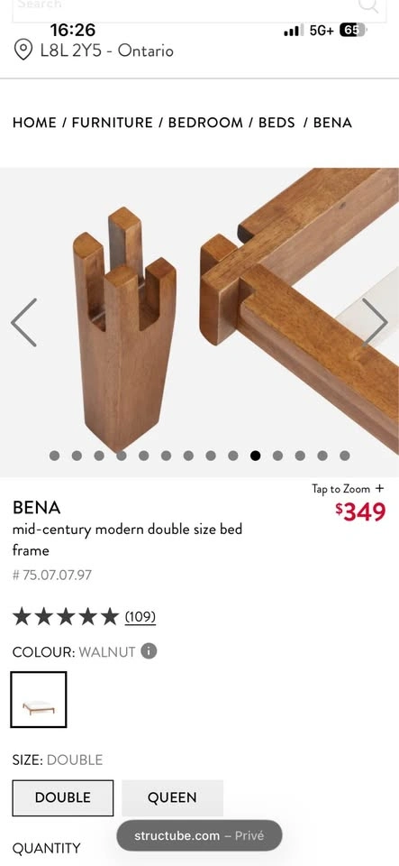 Structube BENA Mid-Century Modern Double Bed Frame – Like New! - photo 3