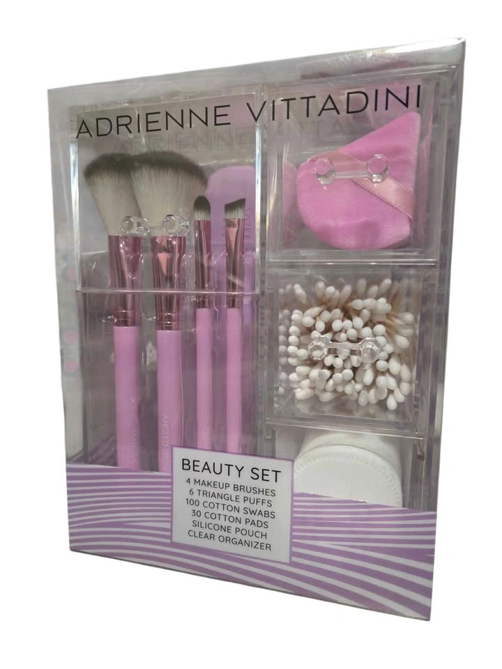 Adrienne Vittadini Pink Beauty Set – Makeup Brushes, Triangle Pu - photo 2