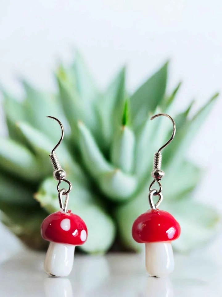 Red Mushroom Drop Earrings