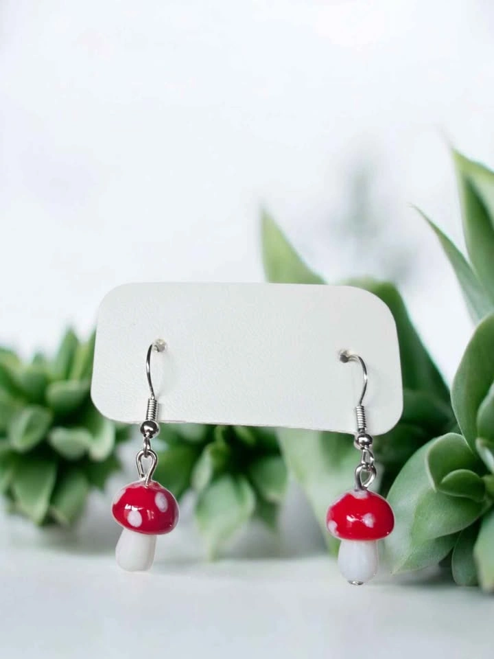 Red Mushroom Drop Earrings - photo 2