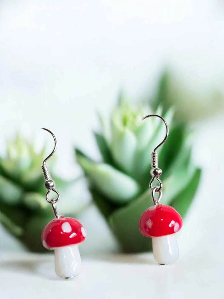Red Mushroom Drop Earrings - photo 3