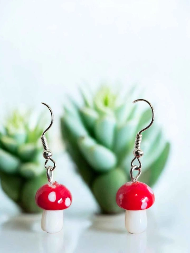 Red Mushroom Drop Earrings - photo 4