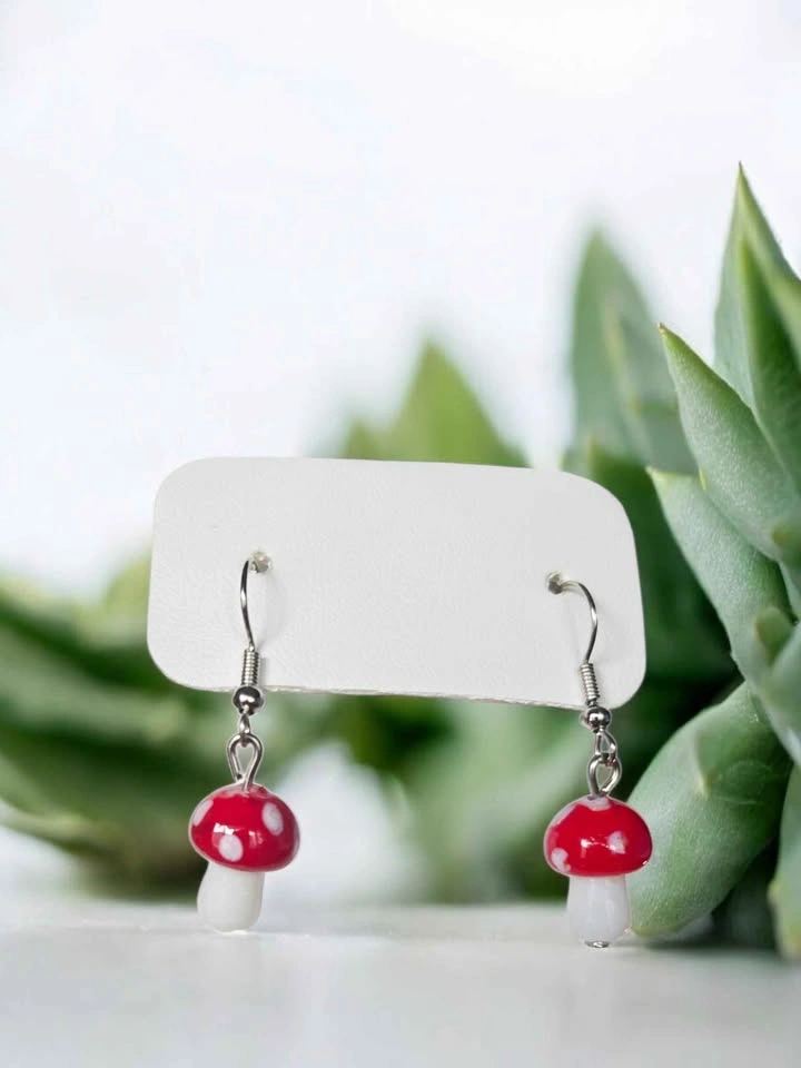 Red Mushroom Drop Earrings - photo 5
