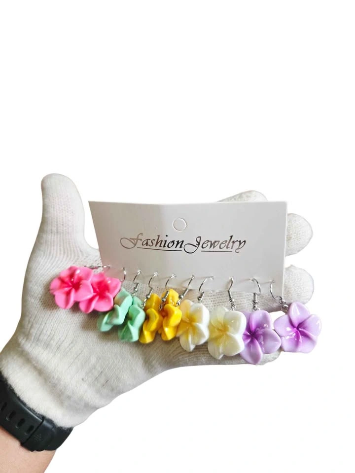 Flower Resin Dangle Earrings Set – 5 Pair Colorful Floral Hook J - photo 2