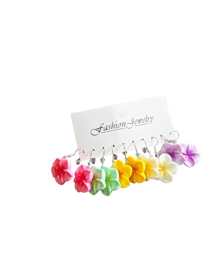 Flower Resin Dangle Earrings Set – 5 Pair Colorful Floral Hook J - photo 3