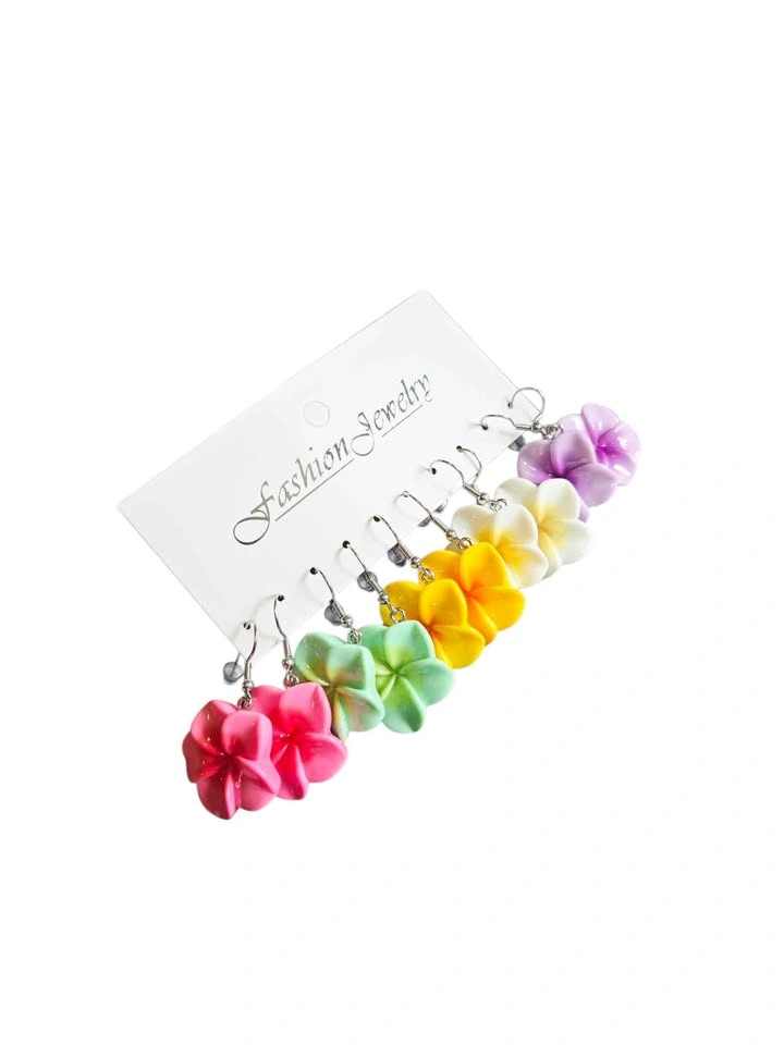 Flower Resin Dangle Earrings Set – 5 Pair Colorful Floral Hook J - photo 5