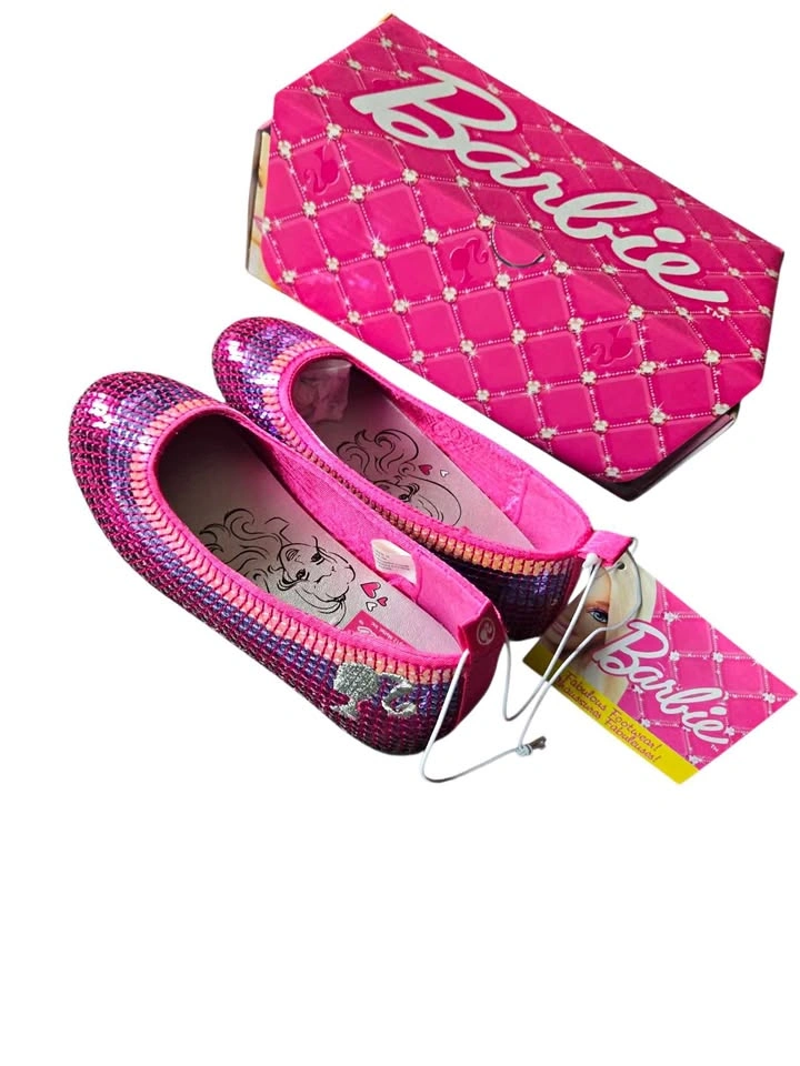 Barbie Pink Sparkly Slip‑On Shoes Kids Size 11 – Glitter Flats
