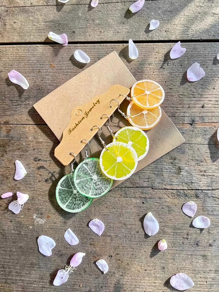 Fruit Slice Dangle Earrings Set – Lime Lemon Orange Acrylic