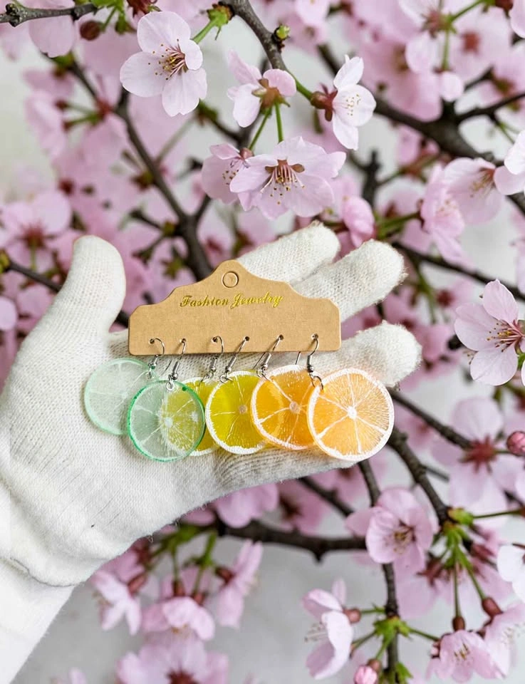 Fruit Slice Dangle Earrings Set – Lime Lemon Orange Acrylic - photo 2