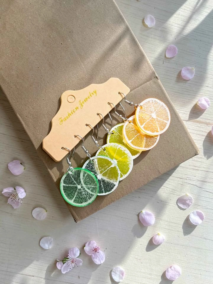 Fruit Slice Dangle Earrings Set – Lime Lemon Orange Acrylic - photo 3