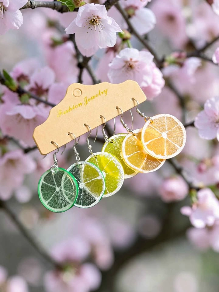 Fruit Slice Dangle Earrings Set – Lime Lemon Orange Acrylic - photo 4
