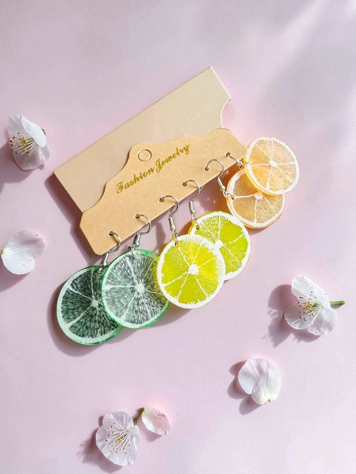Fruit Slice Dangle Earrings Set – Lime Lemon Orange Acrylic - photo 5