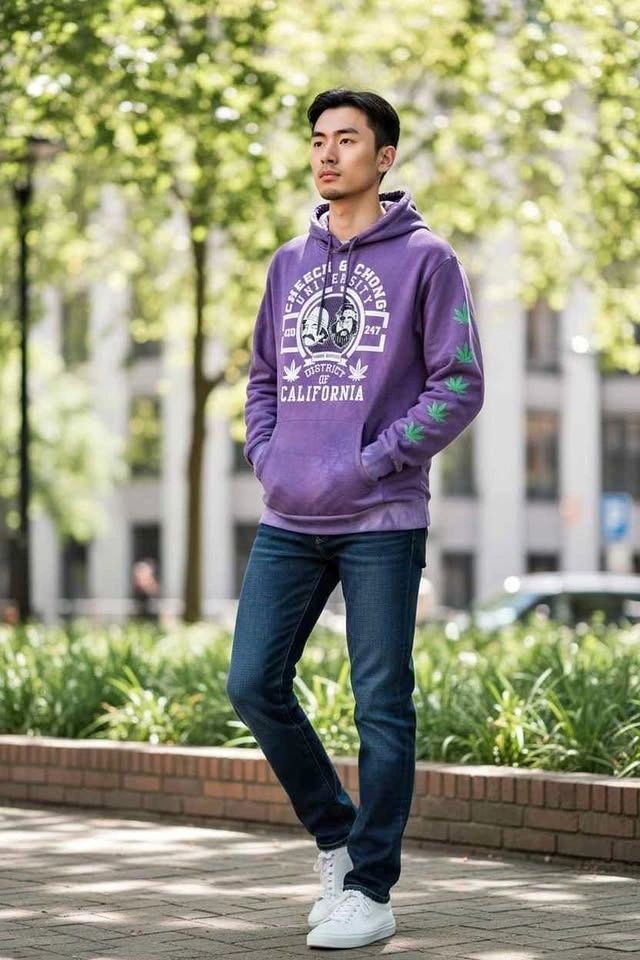 Cheech & Chong University Hoodie Purple 420 Graphic Sweatshirt