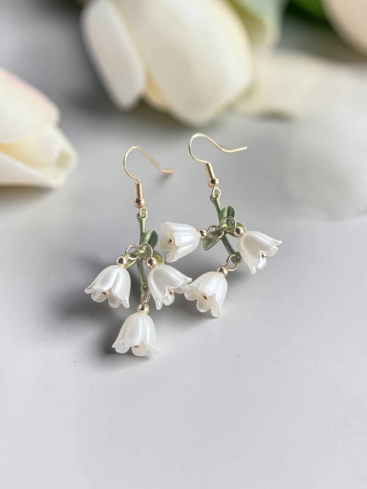 White Lily of the Valley Flower Earrings Handmade Dangle Drop - photo 2
