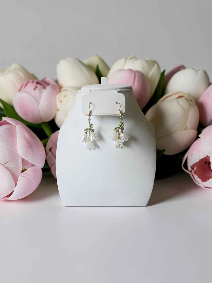 White Lily of the Valley Flower Earrings Handmade Dangle Drop - photo 3