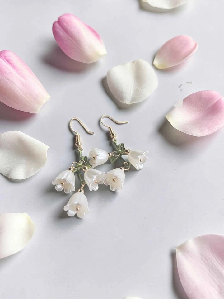 White Lily of the Valley Flower Earrings Handmade Dangle Drop - photo 4