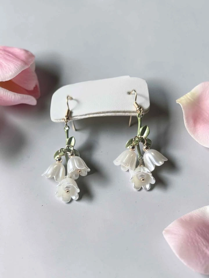 White Lily of the Valley Flower Earrings Handmade Dangle Drop - photo 5