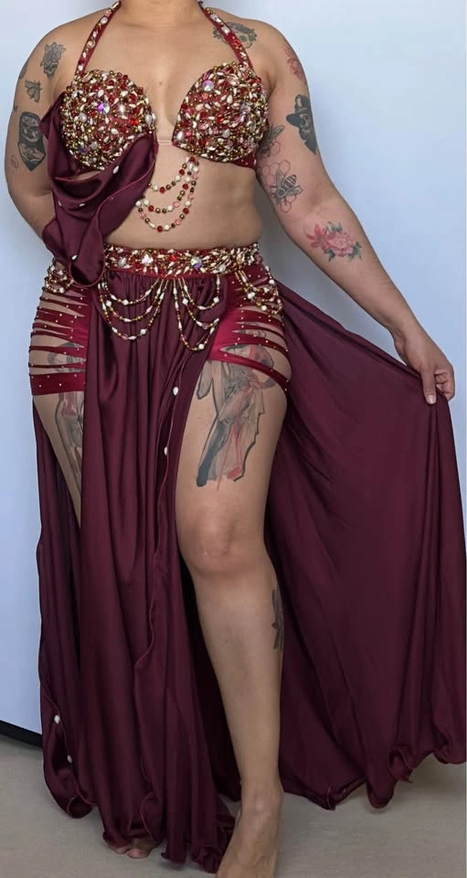 Burgundy Two-Piece Belly Dance Costume - photo 4