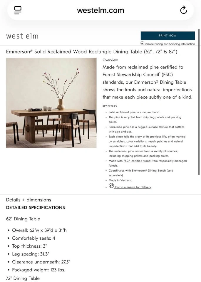 West Elm - Emmerson Reclaimed Wood Dining Table - photo 2