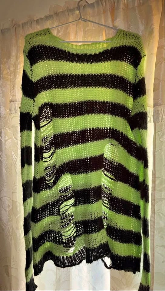 Hollow Knitted Loose Sweater & Sheer Maxi/Midi Skirts Pair