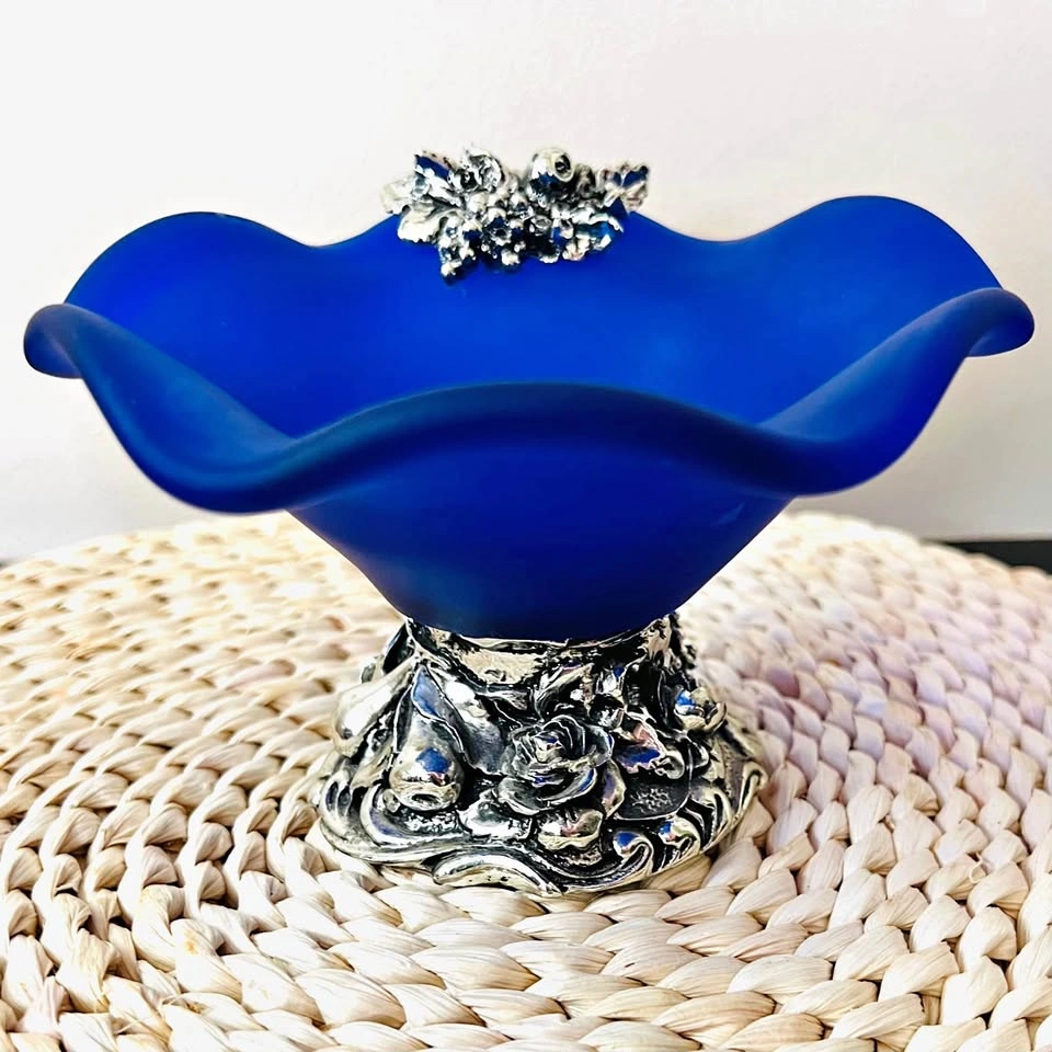Murano Italy Cobalt Blue Handcrafted Pedestal Candy Dish
