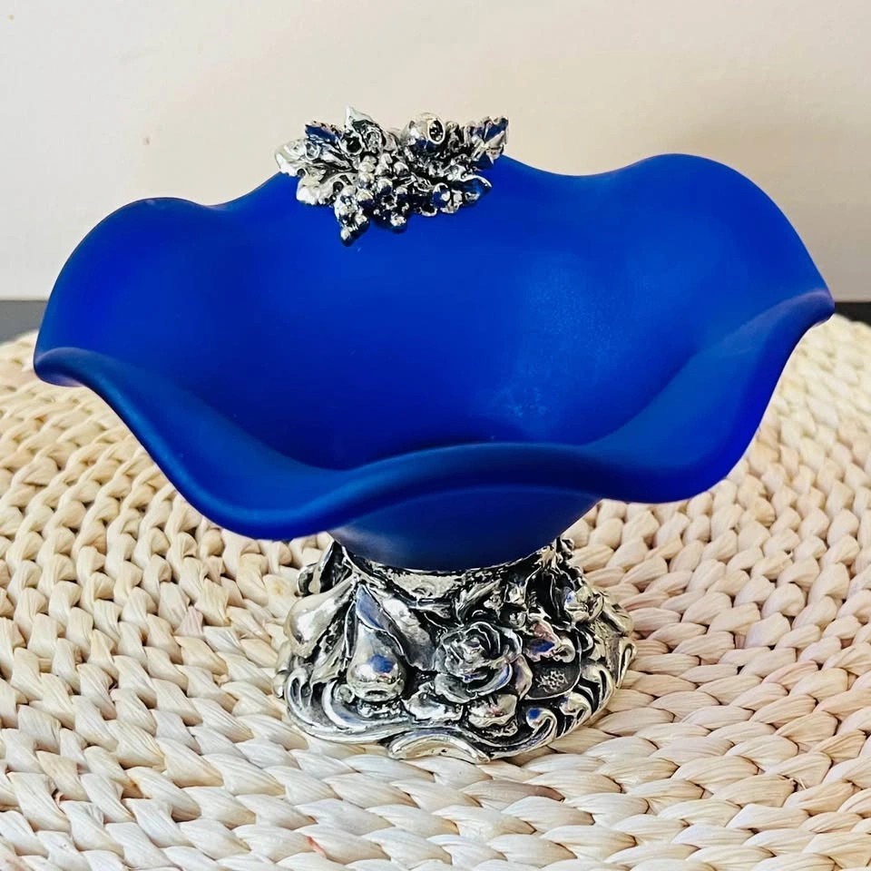 Murano Italy Cobalt Blue Handcrafted Pedestal Candy Dish - photo 2