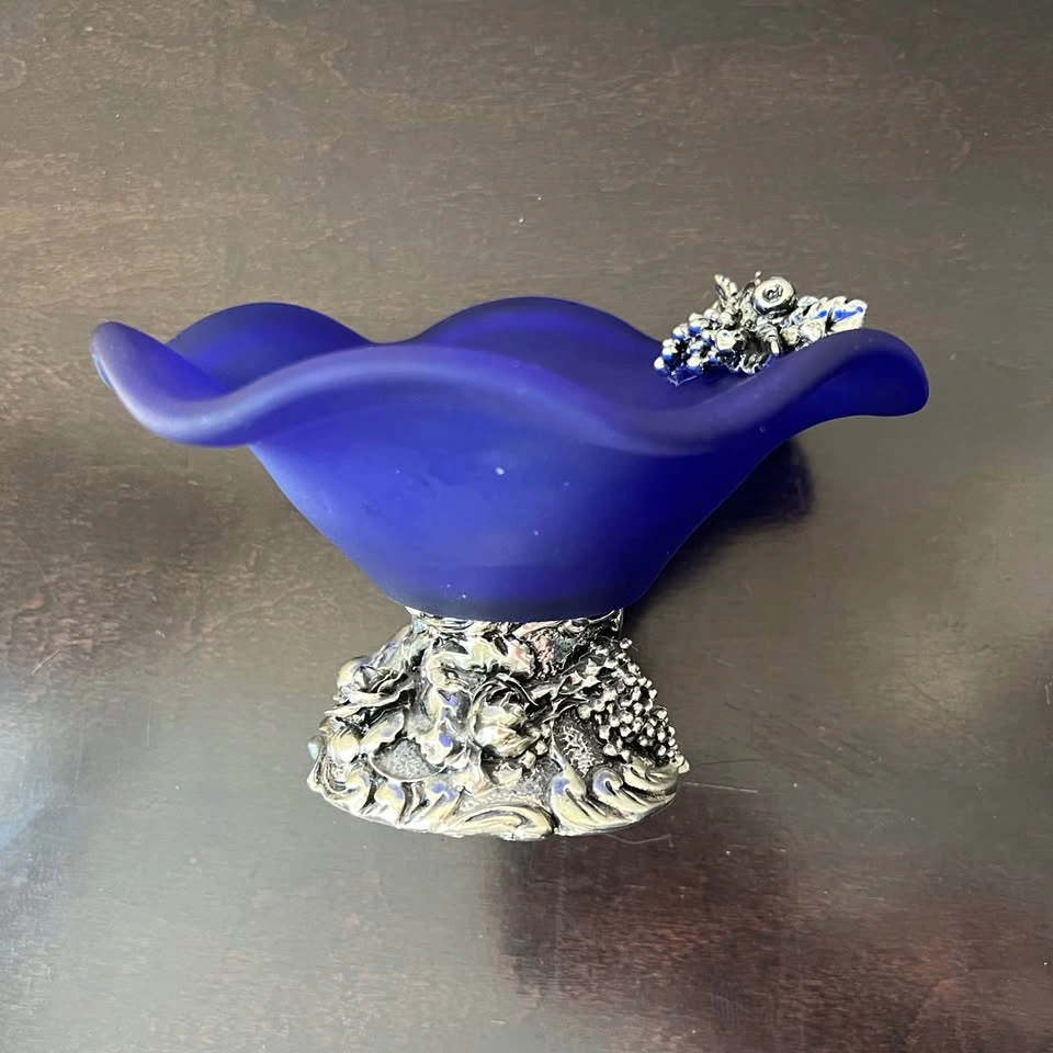 Murano Italy Cobalt Blue Handcrafted Pedestal Candy Dish - photo 5