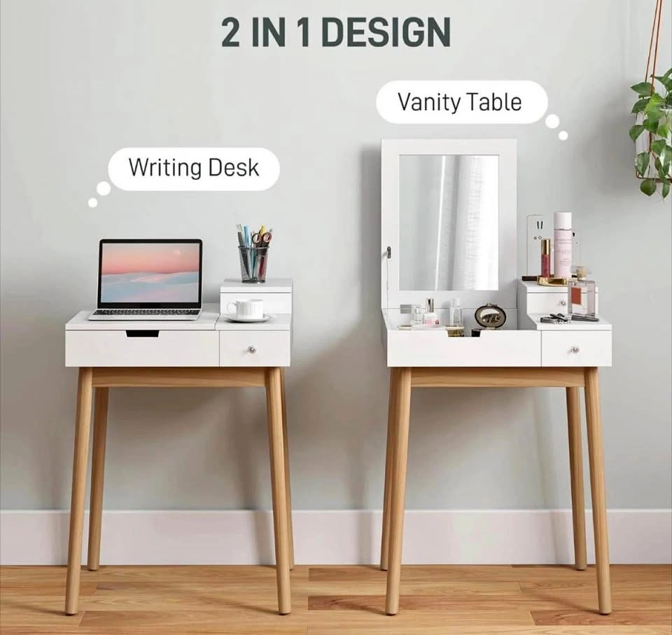 2-in-1 Makeup Vanity Table and Desk with Mirror