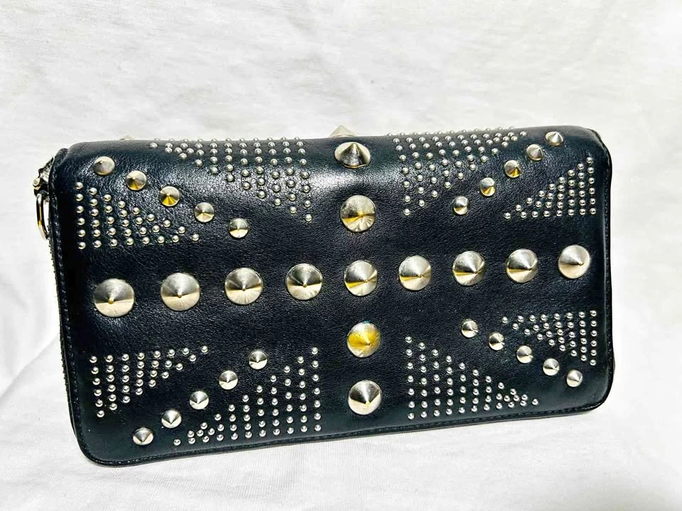 McQueen Black Studded Wallet w/ Skull Zipper [Authentic]