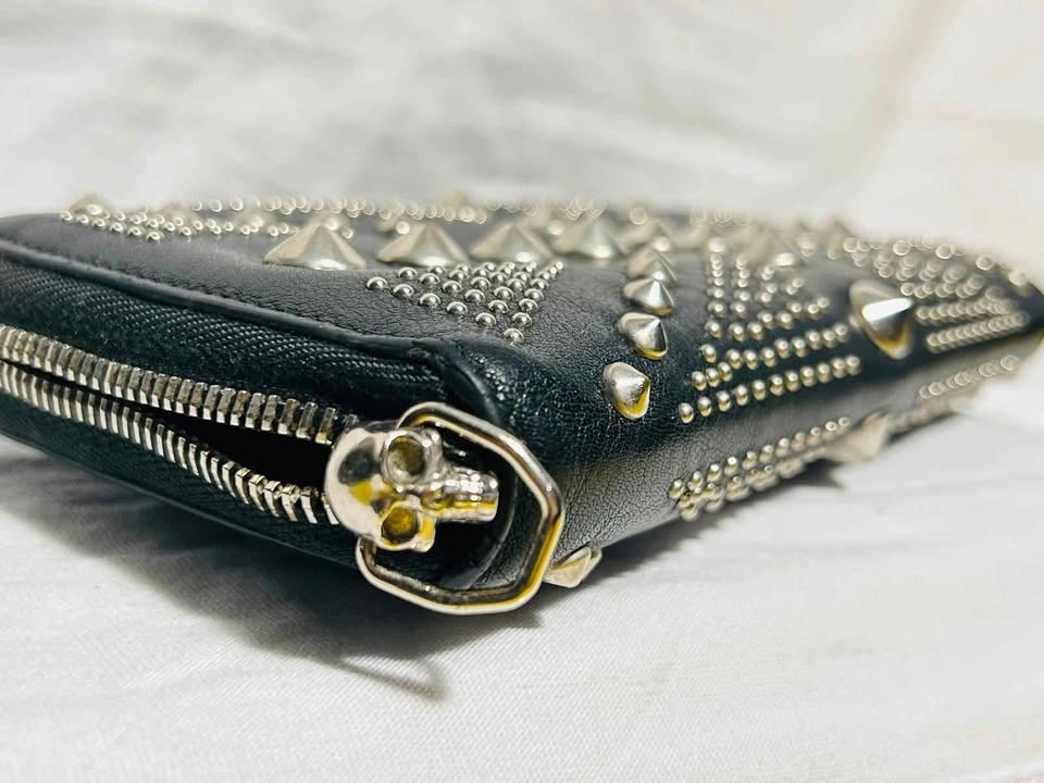 McQueen Black Studded Wallet w/ Skull Zipper [Authentic] - photo 2