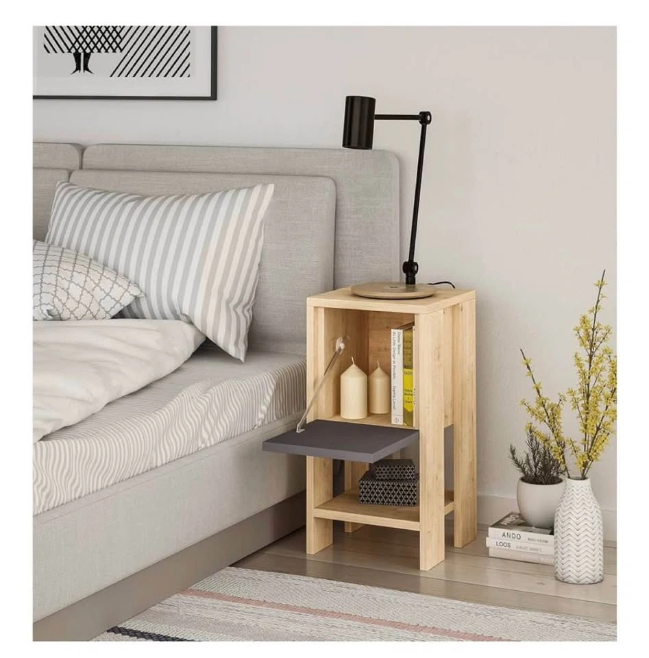 Grey & Wood Nightstand with Door - photo 2