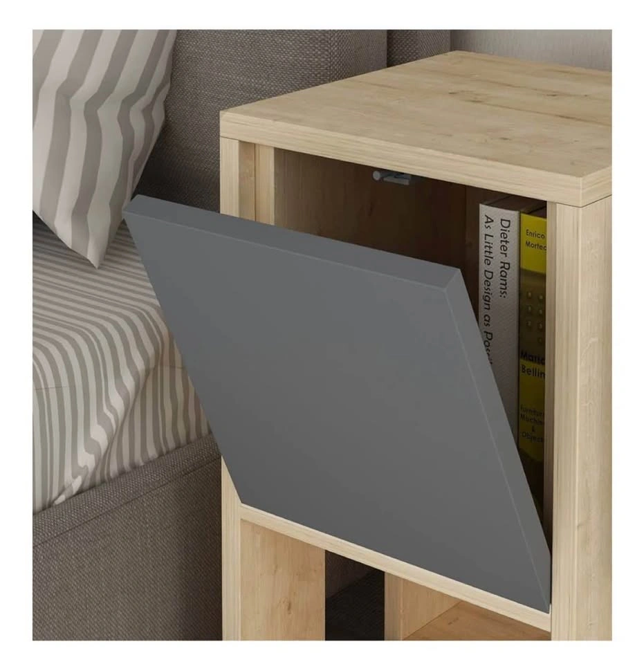 Grey & Wood Nightstand with Door - photo 3