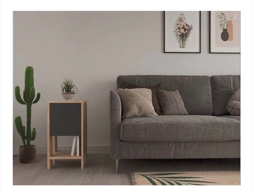 Grey & Wood Nightstand with Door - photo 4