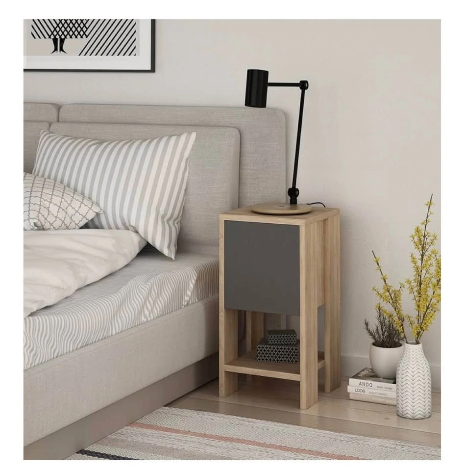 Grey & Wood Nightstand with Door - photo 5