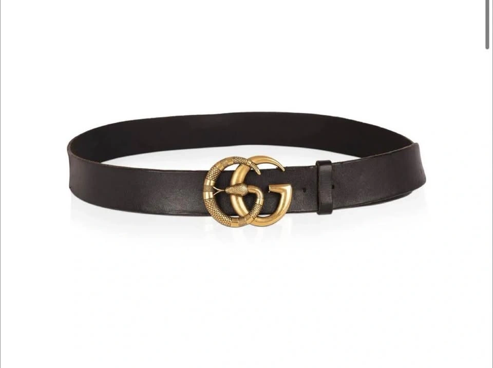 Gucci Black Leather Belt with Double G Snake Buckle - photo 3