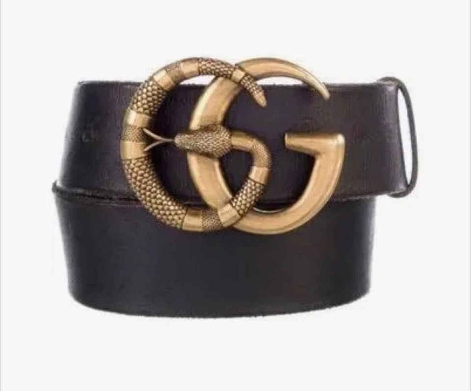 Gucci Black Leather Belt with Double G Snake Buckle - photo 4