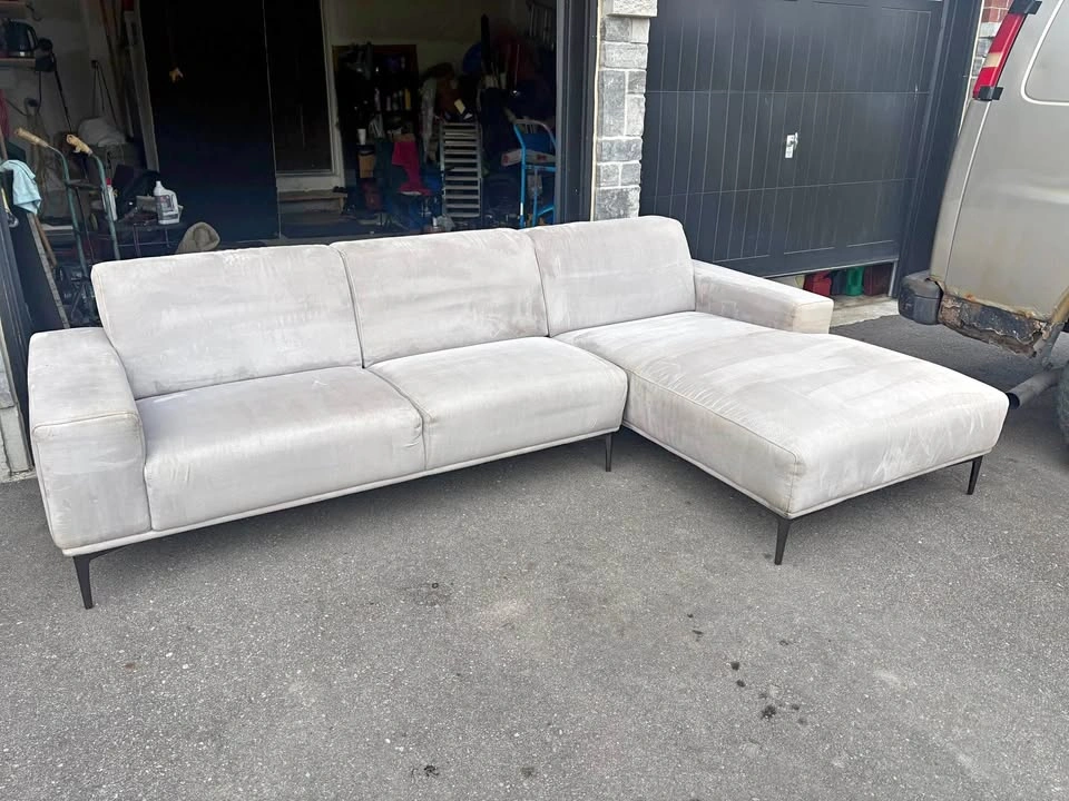 Light Grey Suede Sectional Couch with Chaise