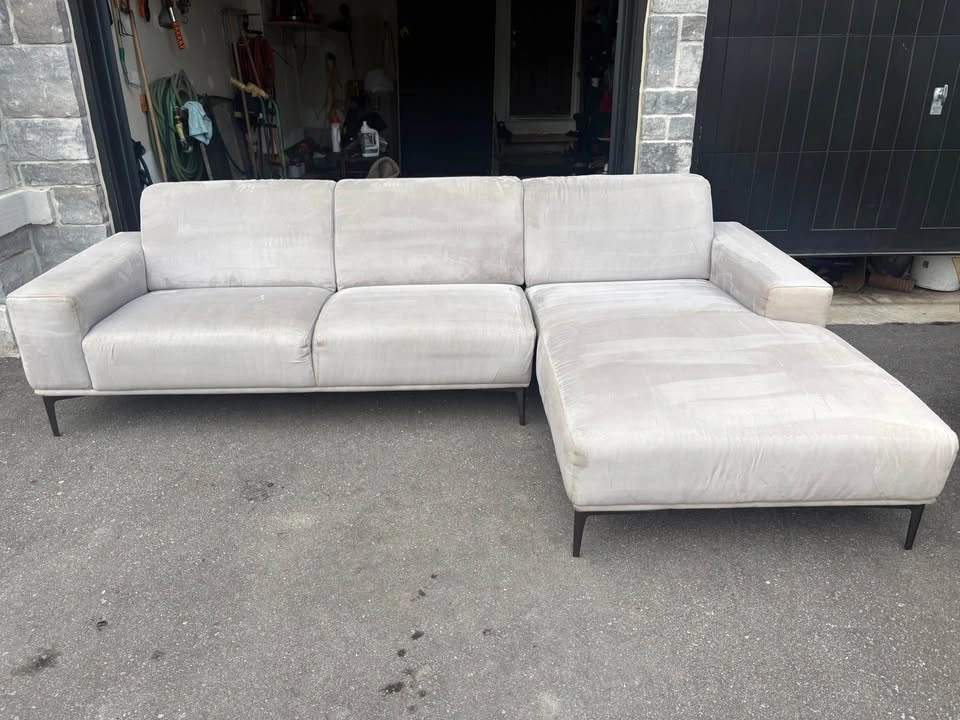 Light Grey Suede Sectional Couch with Chaise - photo 2
