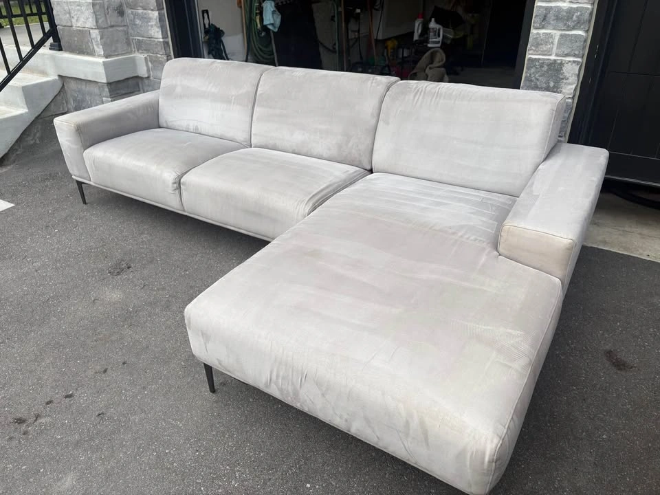 Light Grey Suede Sectional Couch with Chaise - photo 3