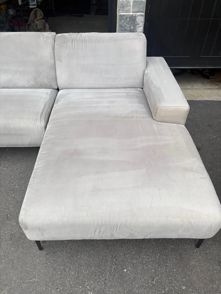 Light Grey Suede Sectional Couch with Chaise - photo 4